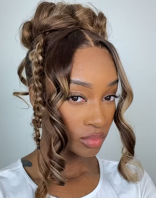 Invisi Strap Drawstring 360 Lace Wig Highlight Honey Brown Wavy Wig Do Updo/Bun/Braids Style By Yourself