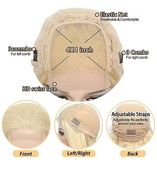Beige wig cap with features labeled on a white background