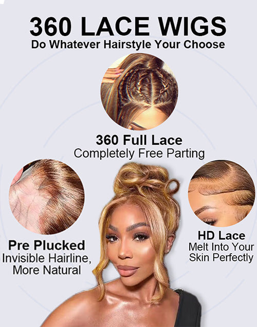 Eve- Balayage Honey Brown Straight Pre Plucked 360 Lace Wig Human Hair