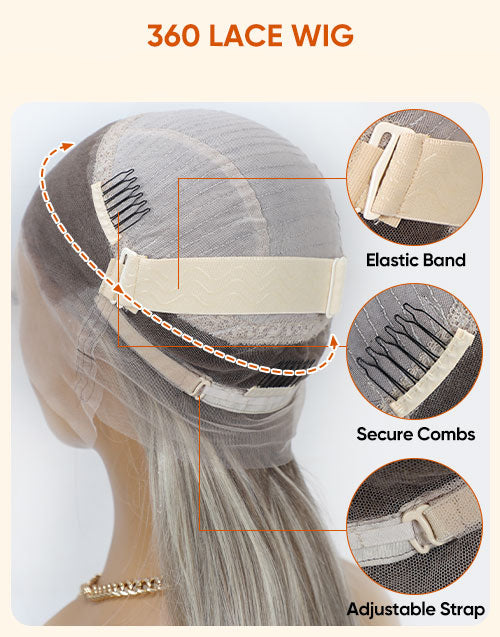 Smley-Natural Warm Blonde Combo Highlight 360 Lace Straight Preplucked Wig Full Lace Human Hair Wig