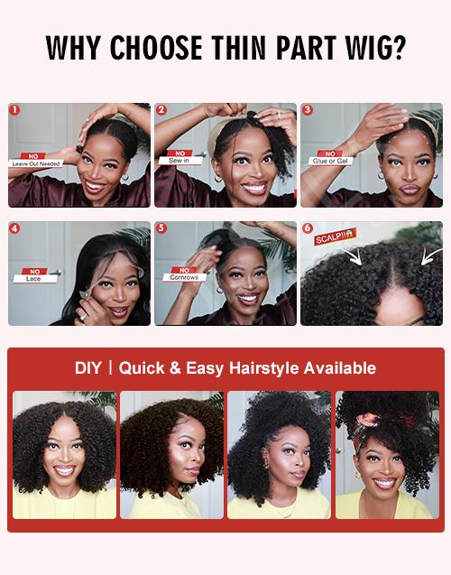 18" Kinky Straight Thin V Part Machinemade Wig No Leave-Out