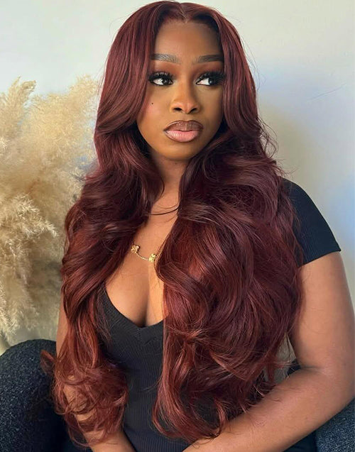 Thalassa- Dark Red Brown Wigs Body Wave 13x5 Pre Cut Lace Front Wigs Glueless Human Hair Wig