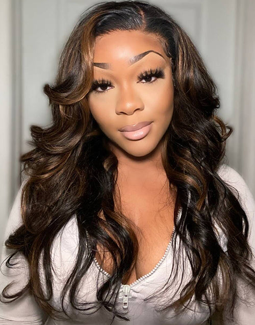 20" Highlights Brown Wavy Pre Cut Lace Glueless