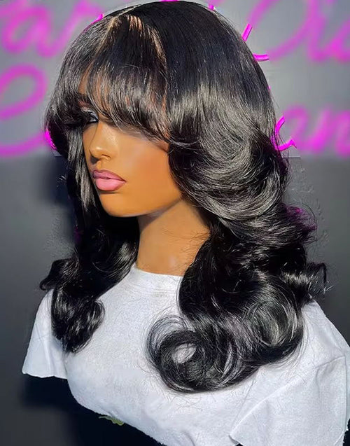 Kama- Curtain Bangs Glueless Wig Loose Wavy 13x5 Pre Everything Wig Human Hair