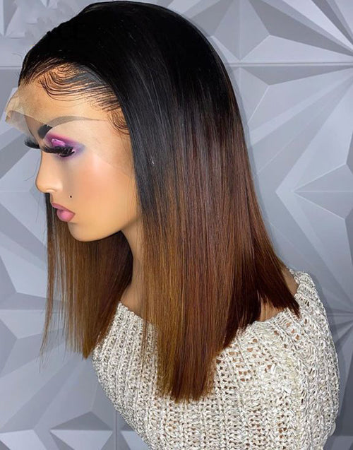 Maria- Glueless Ombre Dark Brown Straight 13x4 Lace Front Bob Human Hair Wig