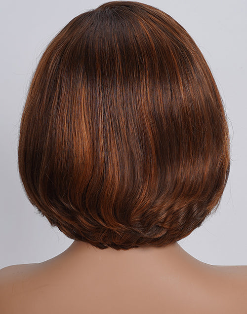 Isolde- Shiny Highlight Ginger With Brown Layered Bob Glueless Pull Go Wig With Brown Roots 6x5 Pre-Cut Lace
