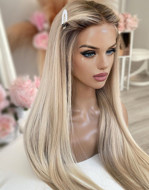 20"-26" Highlight Ash Blonde Straight Glueless Wig For Women