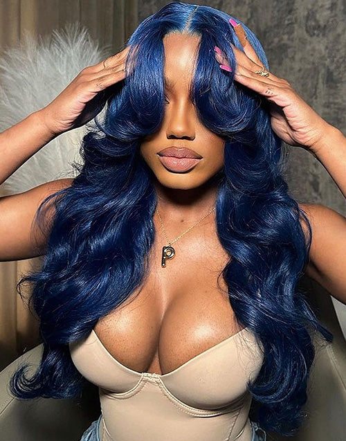 Lola- Blue Color Glueless Body Wave 4X4 Pre Cut Lace Closure Wig Human Hair