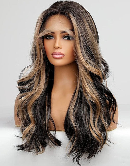 Liz- Black Color With Honey Balayage Loose Wavy 13x5 Pre Cut Lace Glueless Wig