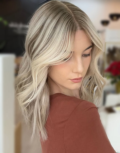 Kayra- Highlight Ombre Ash Blonde With Light Grey Root Short Wavy Bob Lace Front Wig For Women