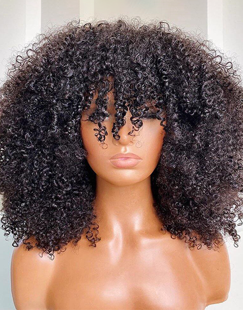 Glueless Pull Go Wigs Afro Kinky Curly With Bangs Wig