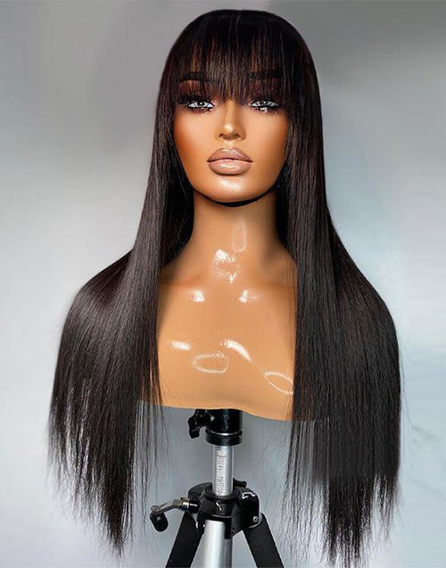 Sabina- Straight 13x5 Pre Everything Wig With Bangs Natural Black/Brown Glueless Human Hair Wig