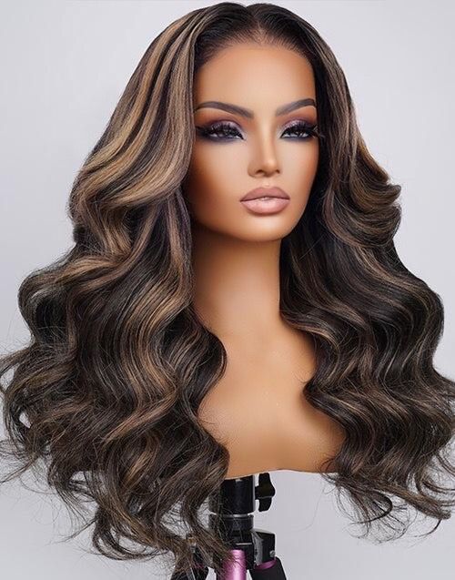 Violet- Freetress Cap Glueless Pull Go Wig Balayage Mixed Honey Blonde Wavy 6x5 Pre Cut Lace Human Hair