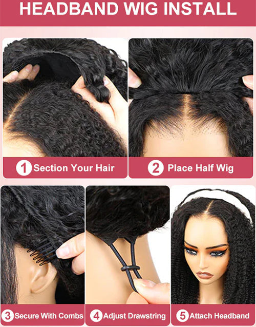 Half Wigs Human Hair-One Fit All For Women Half Up Half Down Hairstyles Afro Kinky Curly Wig