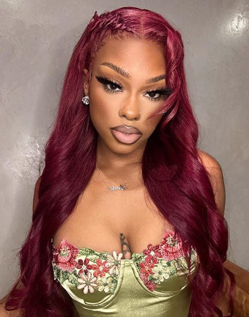 Sandy- Dark Red Wine Color 13x4 HD Lace Frontal Real Human Hair Wigs