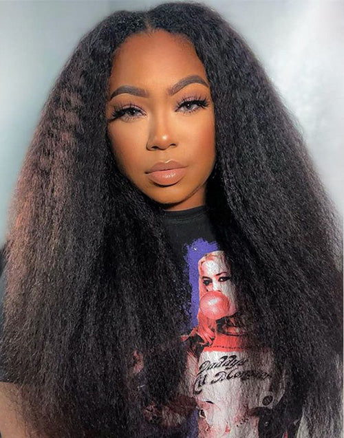 18" Kinky Straight Thin V Part Machinemade Wig No Leave-Out
