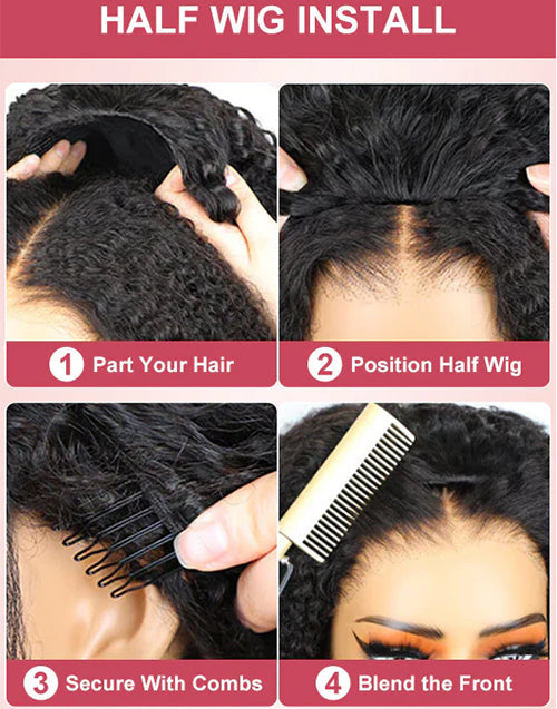 Half Wigs Human Hair-One Fit All For Women Half Up Half Down Hairstyles Afro Kinky Curly Wig