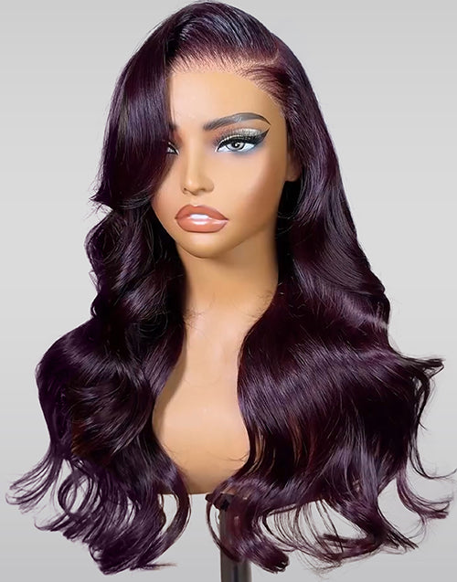 Lumi- Dark Purple Plum Colored Loose Wave Human Hair Wigs Glueless 13X5 Pre Everything Wig