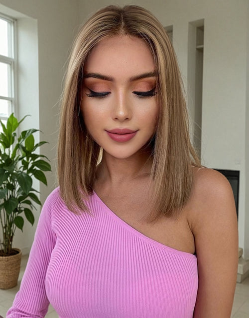 12” Highlight Ash Blonde Straight Bob 13x4 Lace Wig