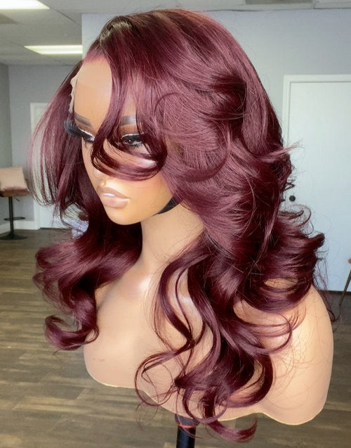 Sandy- Dark Red Wine Color 13x4 HD Lace Frontal Real Human Hair Wigs