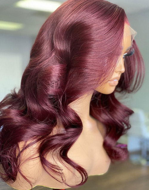 Sandy- Dark Red Wine Color 13x4 HD Lace Frontal Real Human Hair Wigs