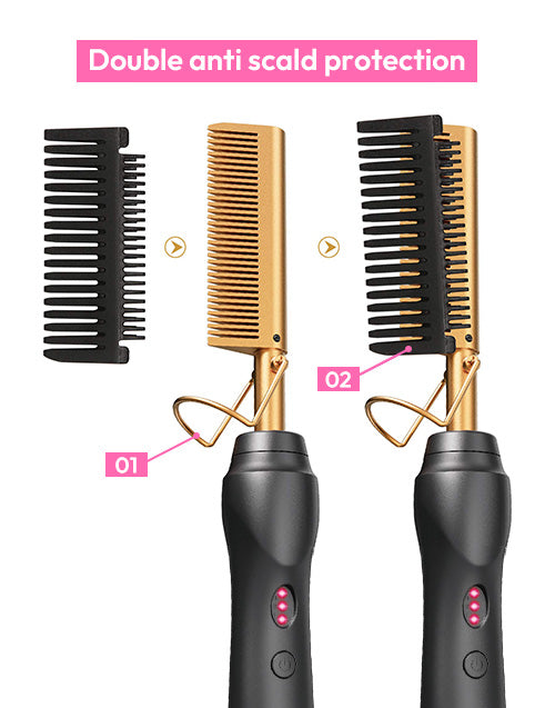 Hot Comb Hair Straightener Pressing Combs - Ceramic Electric Hair Straightening Comb, Curling Iron for Wigs