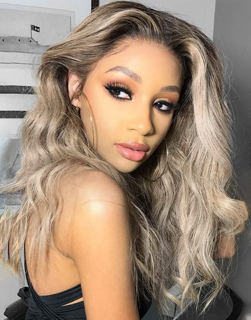 22“ 26” Ombre Ash Blonde Wavy Human Hair 13x4 Lace Wig
