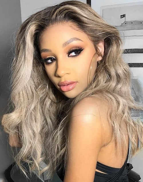 22“ 26” Ombre Ash Blonde Wavy Human Hair 13x4 Lace Wig