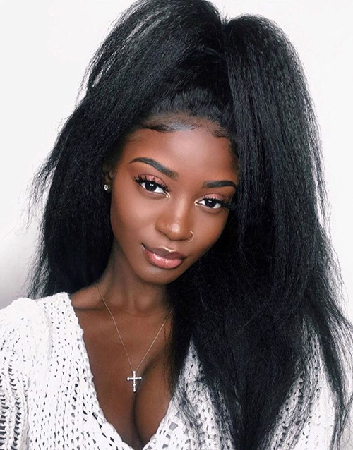 Kinky Straight Full Lace Wig With 4C Hairline Edge Human Hair Wigs Can Be Ponytail/Bun