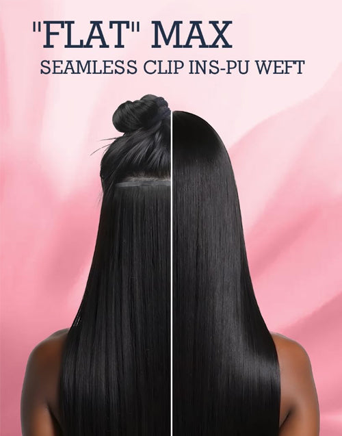 Seamless Clip in Human Hair Hair Extensions Ultra-thin PU Weft Straight Natural Black 7Pcs