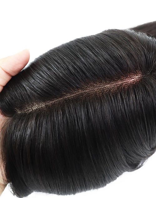 16 Inch Natural Black Mono Base Human Hair Topper Silky Straight Top Pieces