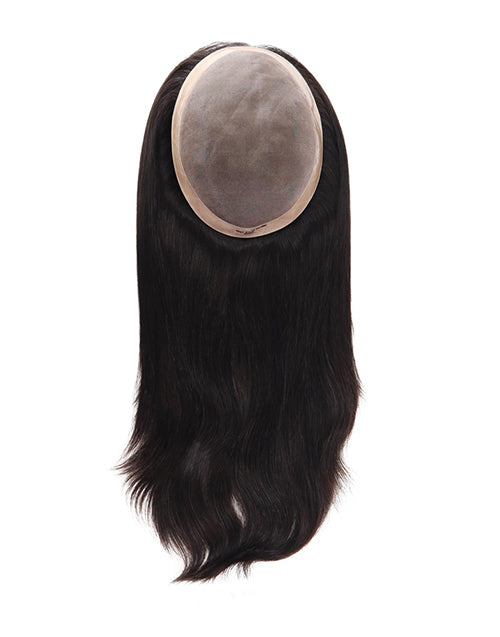 16 Inch Natural Black Mono Base Human Hair Topper Silky Straight Top Pieces