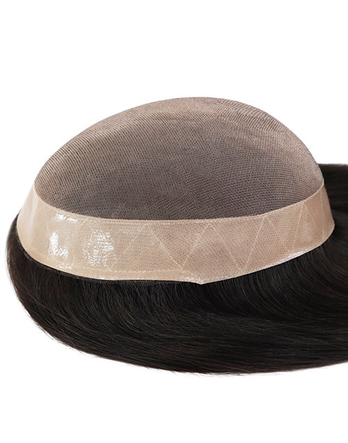 16 Inch Natural Black Mono Base Human Hair Topper Silky Straight Top Pieces
