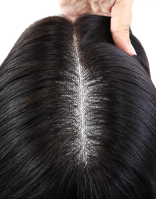 16 Inch Natural Black Mono Base Human Hair Topper Silky Straight Top Pieces