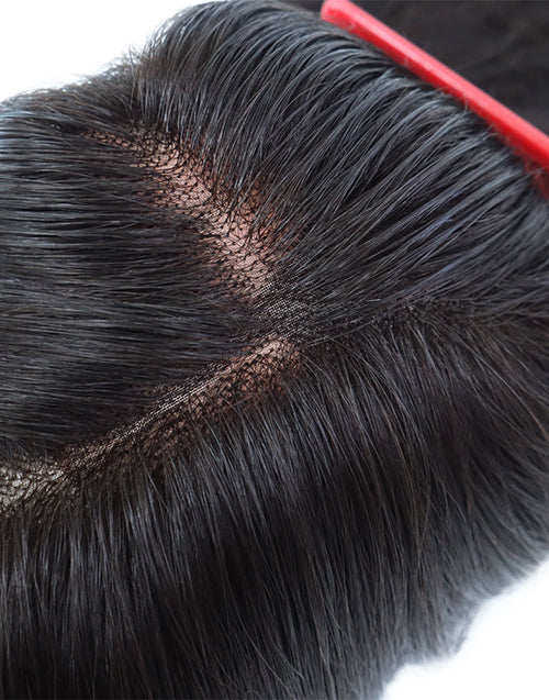 16 Inch Natural Black Mono Base Human Hair Topper Silky Straight Top Pieces