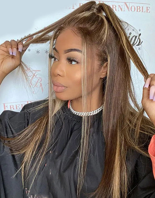 Eve- Balayage Honey Brown Straight Pre Plucked 360 Lace Wig Human Hair