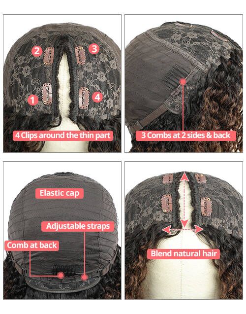 18" Kinky Straight Thin V Part Machinemade Wig No Leave-Out