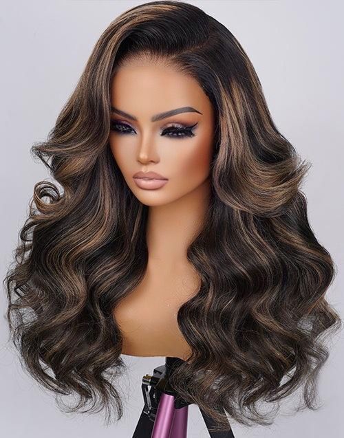 Violet- Freetress Cap Glueless Pull Go Wig Balayage Mixed Honey Blonde Wavy 6x5 Pre Cut Lace Human Hair