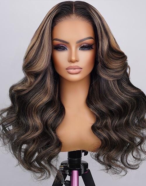 Violet- Freetress Cap Glueless Pull Go Wig Balayage Mixed Honey Blonde Wavy 6x5 Pre Cut Lace Human Hair