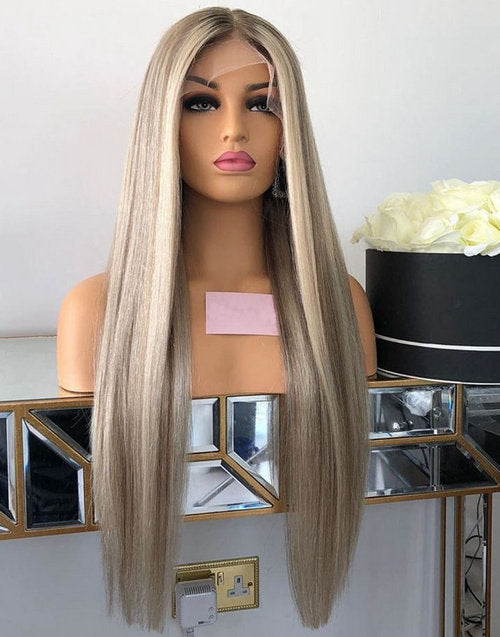 18" 24" Ombre Ash Blonde Wig Straight 13x4 Lace Frontal Wig