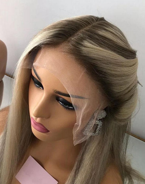 18" 24" Ombre Ash Blonde Wig Straight 13x4 Lace Frontal Wig