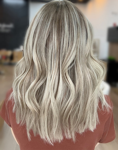 Kayra- Highlight Ombre Ash Blonde With Light Grey Root Short Wavy Bob Lace Front Wig For Women