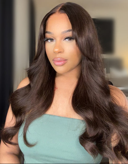 Kelly- Upgraded 7X5 Chocolate Brown #4 Curtain Bangs Glueless 13x5 Pre Cut Body Wave Wig