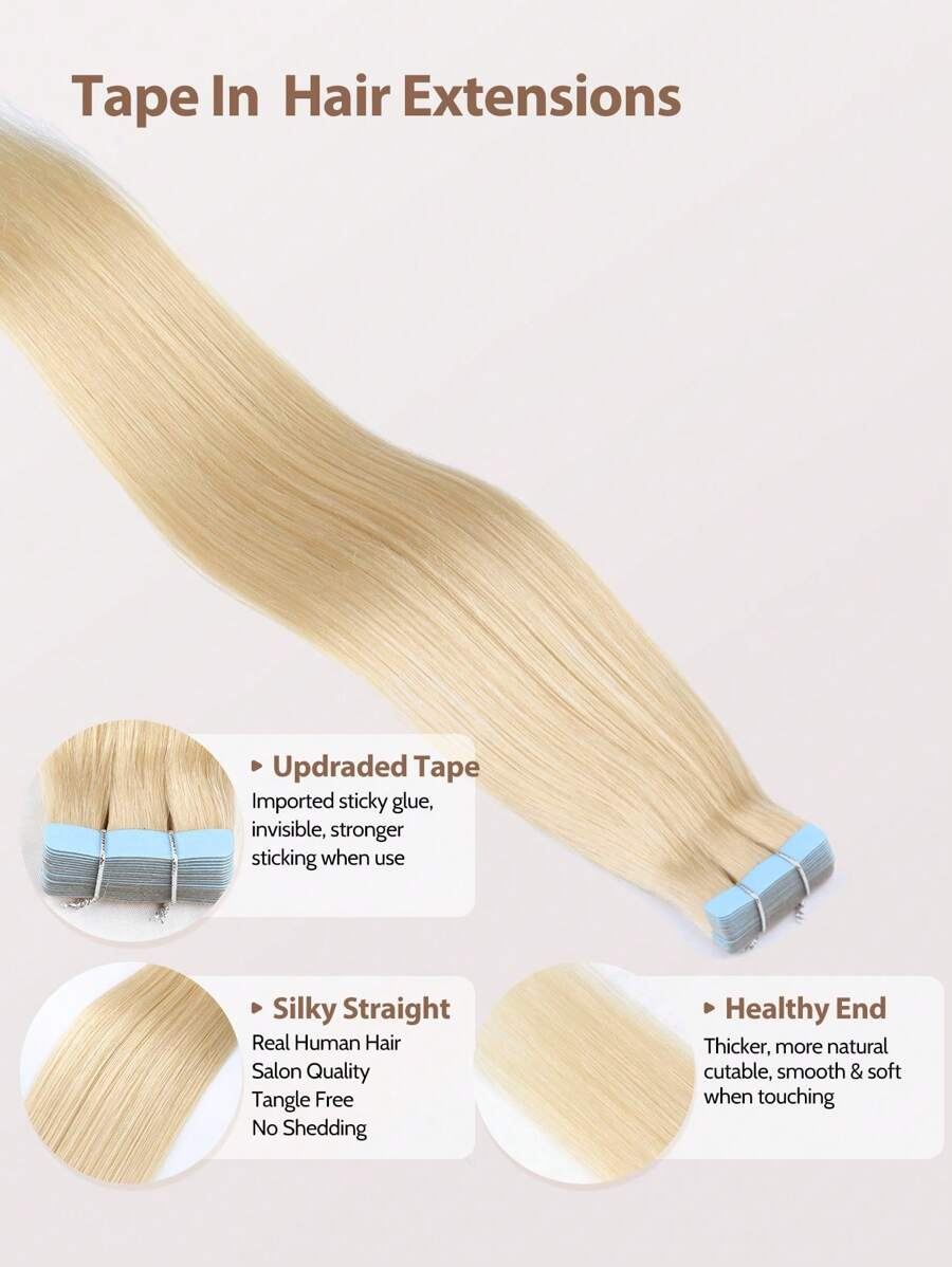 #60 Platinum Blonde Straight Hair Tape Human Hair Extensions