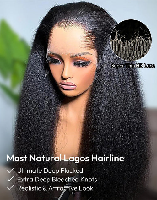 Realistic M Hairline Kinky Straight Glueless Wig 13x5 Pre Everything Wig