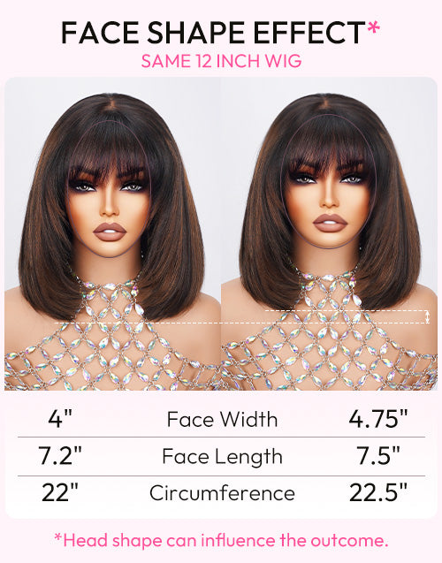 Pag- Glueless Pull Go Wig Brown Highlight Layered Haircut Silky Straight Bob With Bangs