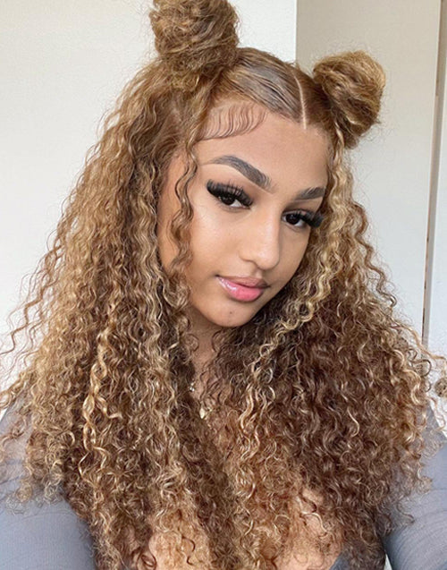 Denise- Upgraded 13x5 Pre Everything Highlight Honey Blonde Water Wave Pre-cut Lace Front Wig Glueless Human Hair Wig