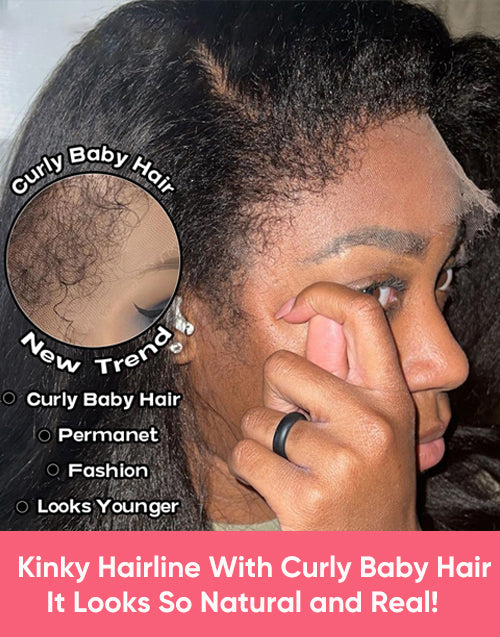 4C Baby Hairline Glueless Real HD Lace Kinky Straight 13x4 Lace Wig Edges With Natural Kinky Baby Hair Line