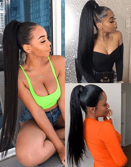 Ponytail Human Hair Extensions Straight Wrap Around Human Hair 12"-30" Ponytail Extension for Women