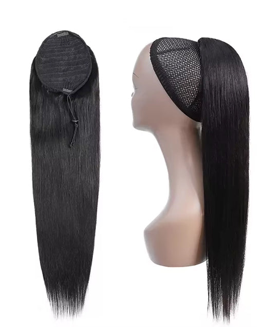 Ponytail Human Hair Extensions With Clip 12"-30" Straight Human Hair Drawstring Ponytail For Women 1 Piece
